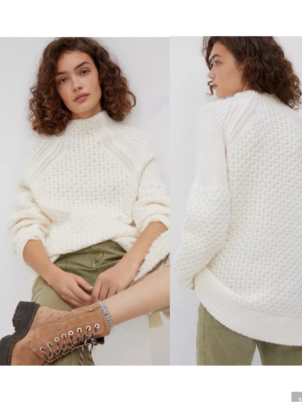 Anthropologie  Bia Mock Neck Cream Textured Sweater